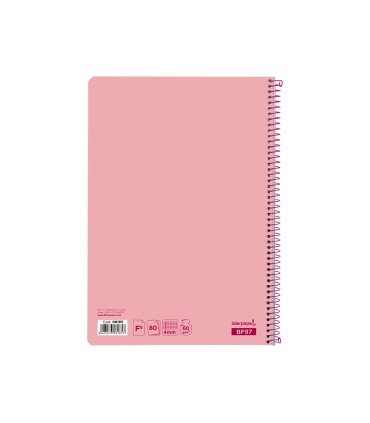 Cuaderno espiral liderpapel folio smart tapa blanda 80h 60gr cuadro 4mm con margen color rosa