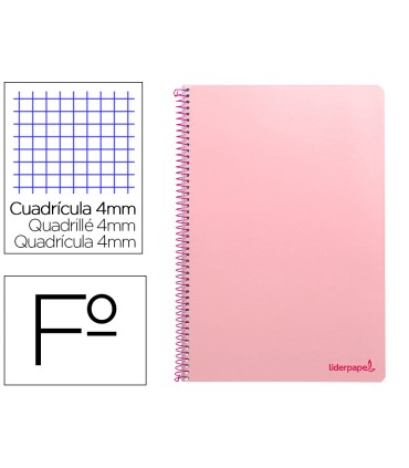 Cuaderno espiral liderpapel folio smart tapa blanda 80h 60gr cuadro 4mm con margen color rosa