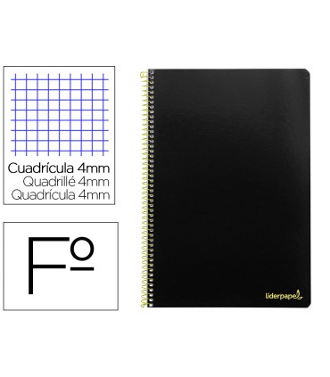 Cuaderno espiral liderpapel folio smart tapa blanda 80h 60gr cuadro 4mm con margen color negro