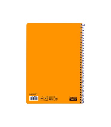 Cuaderno espiral liderpapel folio smart tapa blanda 80h 60gr cuadro 4mm con margen color naranja