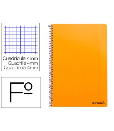 Cuaderno espiral liderpapel folio smart tapa blanda 80h 60gr cuadro 4mm con margen color naranja