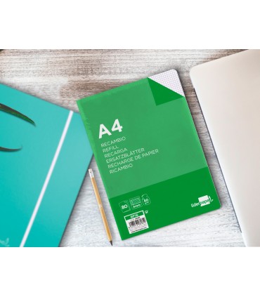 Recambio liderpapel a4 80 hoja 60g m2 cuadro 4 mm con margen 4 taladros