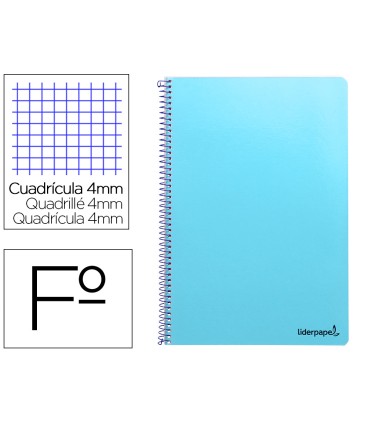 Cuaderno espiral liderpapel folio smart tapa blanda 80h 60gr cuadro 4mm con margen color celeste