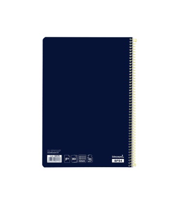 Cuaderno espiral liderpapel folio smart tapa blanda 80h 60gr cuadro 4mm con margen color azul oscuro