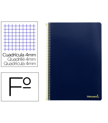 Cuaderno espiral liderpapel folio smart tapa blanda 80h 60gr cuadro 4mm con margen color azul oscuro