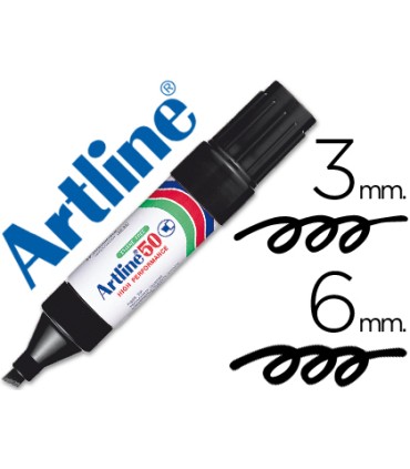 Rotulador artline marcador permanente ek 50 negro punta biselada 6 mm papel metal y cristal