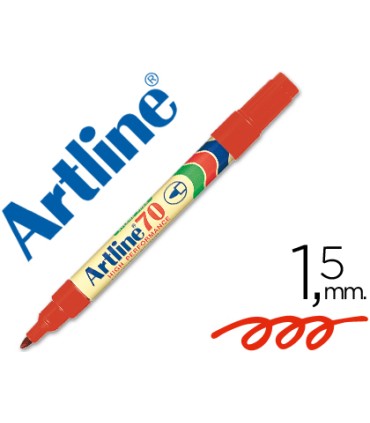 Rotulador artline marcador permanente ek 70 rojo punta redonda 15 mm papel metal y cristal