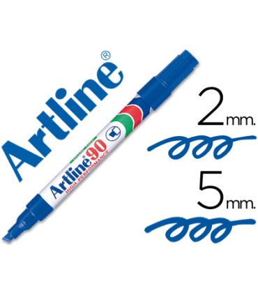 Rotulador artline marcador permanente ek 90 azul punta biselada 5 mm papel metal y cristal