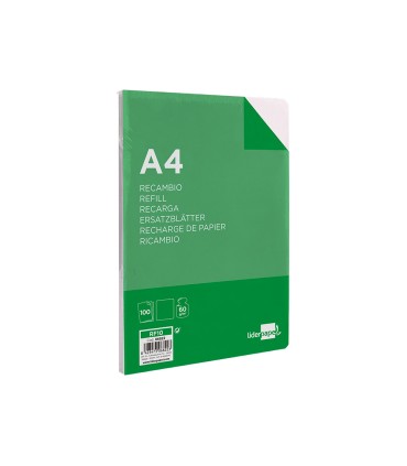 Recambio liderpapel a4 100 hojas 60g m2 liso sin margen 4 taladros