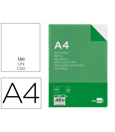 Recambio liderpapel a4 100 hojas 60g m2 liso sin margen 4 taladros