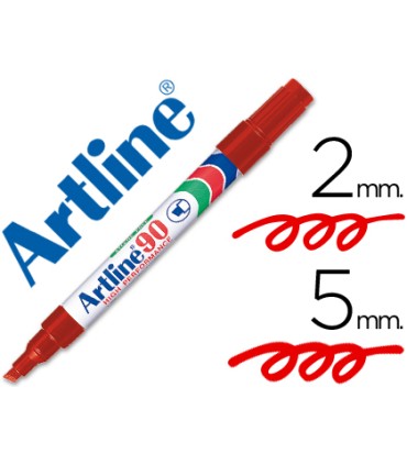 Rotulador artline marcador permanente ek 90 rojo punta biselada 5 mm papel metal y cristal