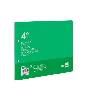 Recambio liderpapel cuarto apaisado 100 h 2tca 01 cuadro 4 mm 2 taladros con margen