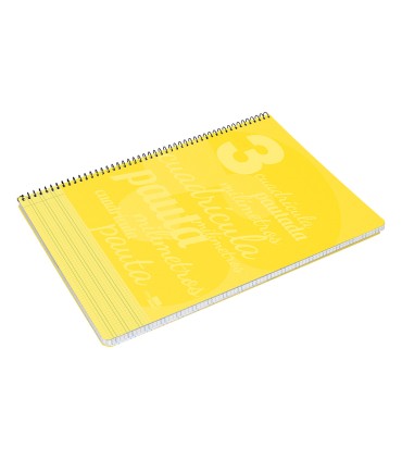 Cuaderno espiral liderpapel folio pautaguia tapa plastico 80h 75gr cuadro pautado 3mm con margen color amarillo