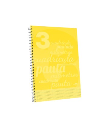 Cuaderno espiral liderpapel folio pautaguia tapa plastico 80h 75gr cuadro pautado 3mm con margen color amarillo