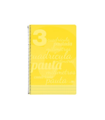 Cuaderno espiral liderpapel folio pautaguia tapa plastico 80h 75gr cuadro pautado 3mm con margen color amarillo