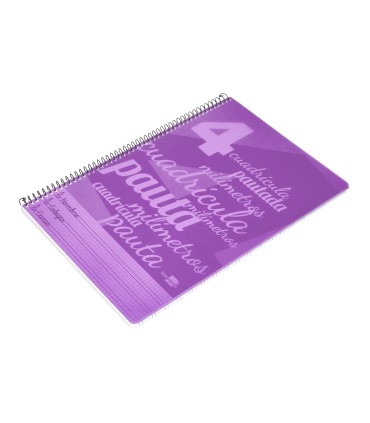 Cuaderno espiral liderpapel folio pautaguia tapa plastico 80h 75gr cuadro pautado 4mm con margen color violeta