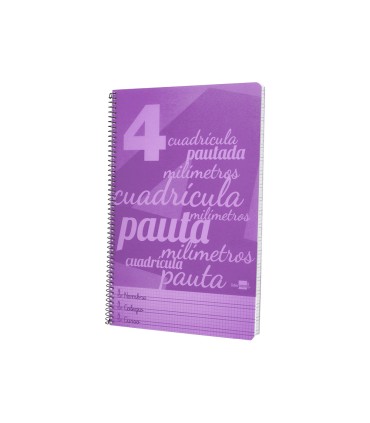 Cuaderno espiral liderpapel folio pautaguia tapa plastico 80h 75gr cuadro pautado 4mm con margen color violeta