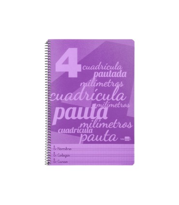 Cuaderno espiral liderpapel folio pautaguia tapa plastico 80h 75gr cuadro pautado 4mm con margen color violeta