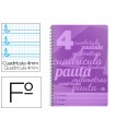 Cuaderno espiral liderpapel folio pautaguia tapa plastico 80h 75gr cuadro pautado 4mm con margen color violeta