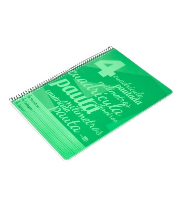 Cuaderno espiral liderpapel folio pautaguia tapa plastico 80h 75gr cuadro pautado 4mm con margen color verde