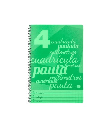 Cuaderno espiral liderpapel folio pautaguia tapa plastico 80h 75gr cuadro pautado 4mm con margen color verde