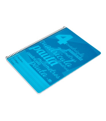 Cuaderno espiral liderpapel folio pautaguia tapa plastico 80h 75gr cuadro pautado 4mm con margen color azul