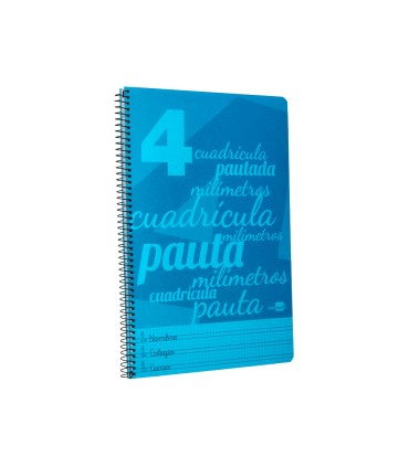 Cuaderno espiral liderpapel folio pautaguia tapa plastico 80h 75gr cuadro pautado 4mm con margen color azul