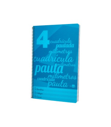 Cuaderno espiral liderpapel folio pautaguia tapa plastico 80h 75gr cuadro pautado 4mm con margen color azul