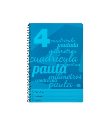 Cuaderno espiral liderpapel folio pautaguia tapa plastico 80h 75gr cuadro pautado 4mm con margen color azul