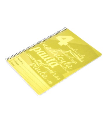 Cuaderno espiral liderpapel folio pautaguia tapa plastico 80h 75gr cuadro pautado 4mm con margen color amarillo