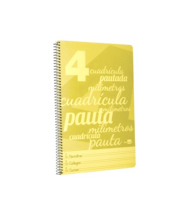 Cuaderno espiral liderpapel folio pautaguia tapa plastico 80h 75gr cuadro pautado 4mm con margen color amarillo