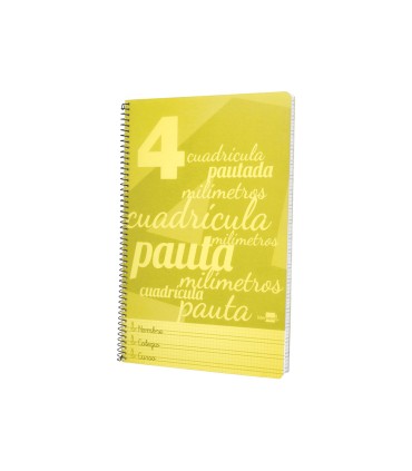 Cuaderno espiral liderpapel folio pautaguia tapa plastico 80h 75gr cuadro pautado 4mm con margen color amarillo