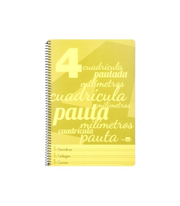 Cuaderno espiral liderpapel folio pautaguia tapa plastico 80h 75gr cuadro pautado 4mm con margen color amarillo