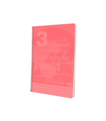 Cuaderno espiral liderpapel folio pautaguia tapa plastico 80h 75gr cuadro pautado 3mm con margen color rojo