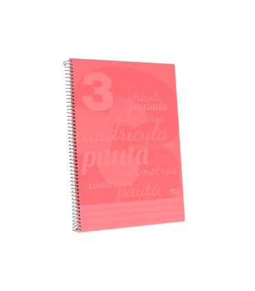 Cuaderno espiral liderpapel folio pautaguia tapa plastico 80h 75gr cuadro pautado 3mm con margen color rojo