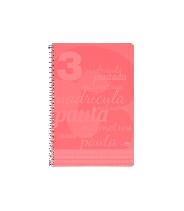 Cuaderno espiral liderpapel folio pautaguia tapa plastico 80h 75gr cuadro pautado 3mm con margen color rojo