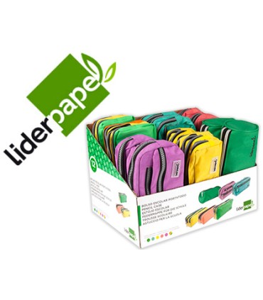 Bolso escolar liderpapel portatodo expositor de 12 unidades colores y modelos surtidos