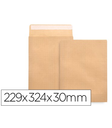 Sobre liderpapel bolsa fuelle kraft 229x324x30 mm solapa tira de silicona papel 120 gr caja de 50 unidades