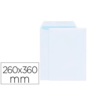 Sobre liderpapel bolsa blanco 260x360 mm solapa tira de silicona papel offset 100 gr caja de 250 unidades