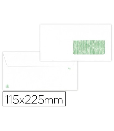 Sobre liderpapel blanco 115x225 mm ventana derecha solapa tira silicona reciclado 90 gr caja de 500 unidades