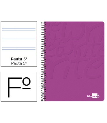 Cuaderno espiral liderpapel folio write tapa blanda 80h 60gr pauta 25 mm con margen color rosa