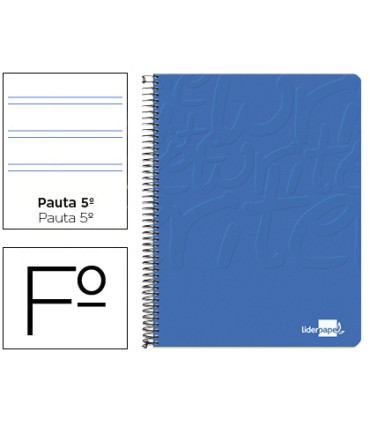 Cuaderno espiral liderpapel folio write tapa blanda 80h 60gr pauta 25 mm con margen color azul