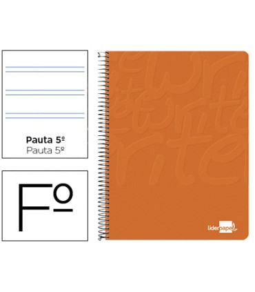 Cuaderno espiral liderpapel folio write tapa blanda 80h 60gr pauta 25 mm con margen color naranja