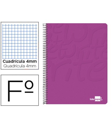 Cuaderno espiral liderpapel folio write tapa blanda 80h 60gr cuadro 4mm con margen color rosa