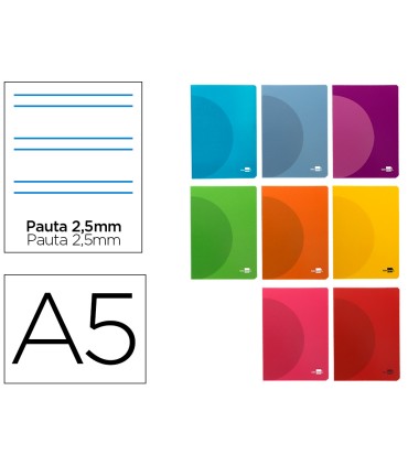 Libreta liderpapel 360 tapa de plastico a5 48 hojas 90g m2 pauta 5 25mm con margen colores surtidos