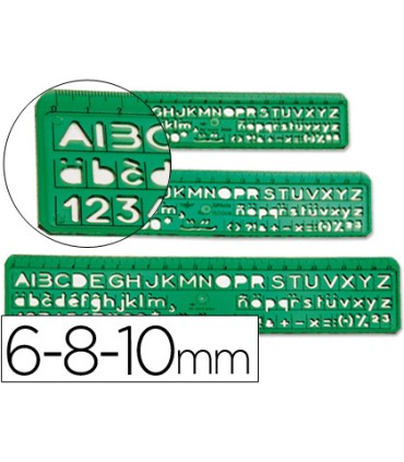 Normografo escolar domingo ferrer 6 8 10 mm plastico verde juego de 3 unidades