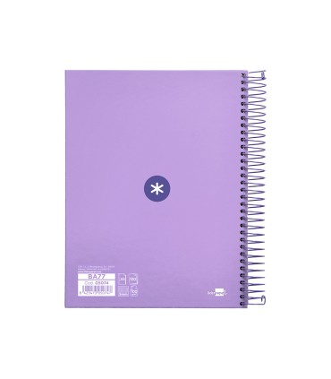 Cuaderno espiral liderpapel a5 micro antartik tapa forrada120h 90 gr cuadro 5mm 5 banda 6 taladros color lavanda