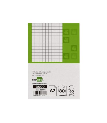 Bloc notas liderpapel cuadro 4mm a7 80 hojas 60g m2 perforado