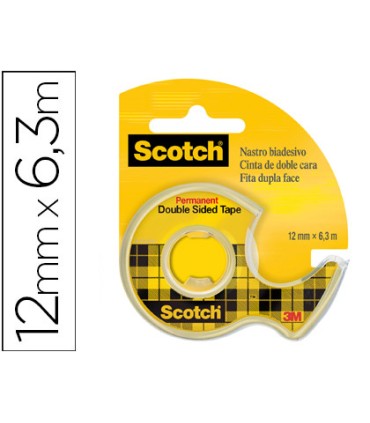 Cinta adhesiva scotch 136 d dos caras 63 mt x 12 mm en portarrollo