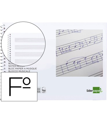 Bloc musica liderpapel pentagrama 3mm folio apaisado 20 hojas 100g m2